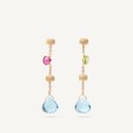 18K Yellow Gold Gemstone Earrings, 1.5"