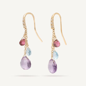 18K Yellow Gold Gemstone Earrings with Diamonds, Amethyst Accents, 1.3"