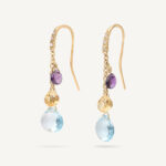 18K Yellow Gold Gemstone Earrings with Diamonds, Blue Topaz Accents, 1.3"