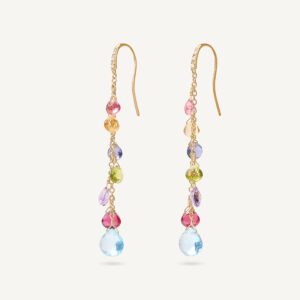 18K Yellow Gold Gemstone Earrings with Diamonds, 2.4"