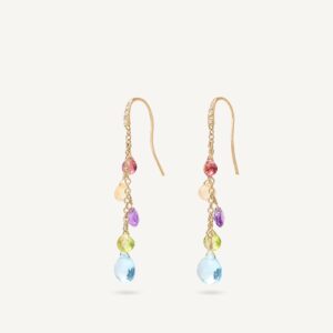 18K Yellow Gold Gemstone Earrings with Diamonds, 2"