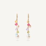 18K Yellow Gold Gemstone Earrings with Diamonds and Pearls, 2"