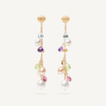 18K Yellow Gold Gemstone Earrings with Pearls, 2.6"