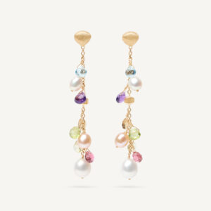 18K Yellow Gold Gemstone Earrings with Pearls, 2.6"