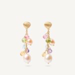 18K Yellow Gold Gemstone Earrings with Pearls, 1.7"