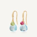 18K Yellow Gold Gemstone Earrings with Diamonds, 1.1"