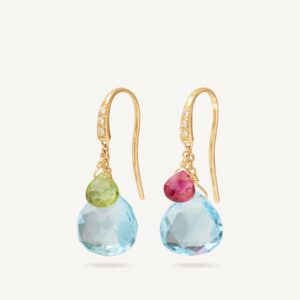 18K Yellow Gold Gemstone Earrings with Diamonds, 1.1"