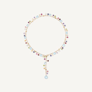 18K Yellow Gold Gemstone Lariat with Diamond Clasp, 17.25"