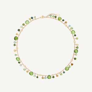 18K Yellow Gold Green Tourmaline Necklace, 16.5"-18"