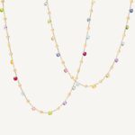 18K Yellow Gold Gemstone Necklace with Round Beads, 36"