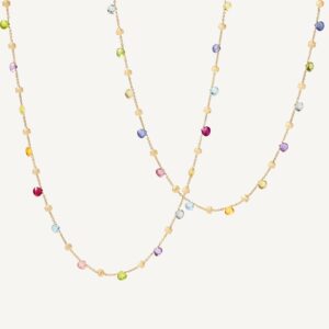 18K Yellow Gold Gemstone Necklace with Round Beads, 36"