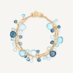 18K Yellow Gold Blue Topaz Two Strand Bracelet, 7.25"