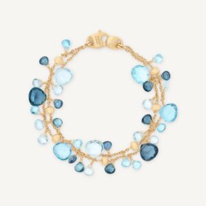 18K Yellow Gold Blue Topaz Two Strand Bracelet, 7.25"