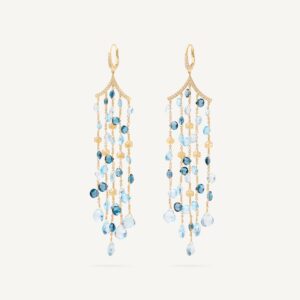 18K Yellow Gold Blue Topaz Chandelier Earrings, 3.9"