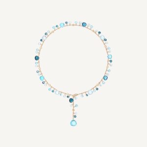 18K Yellow Gold Blue Topaz Lariat with Diamond Clasp, 17.25"