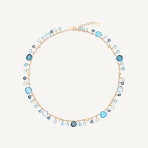 18K Yellow Gold Blue Topaz Necklace, 16.5"-18"