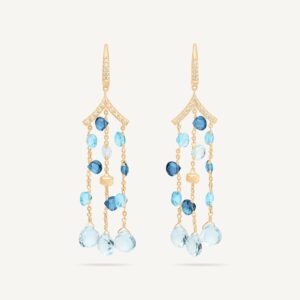 18K Yellow Gold Blue Topaz Chandelier Earrings with Diamonds, 2.5"