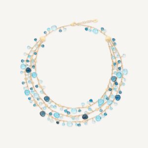 18K Yellow Gold Blue Topaz Three-Strand Necklace, 16.5"-18"