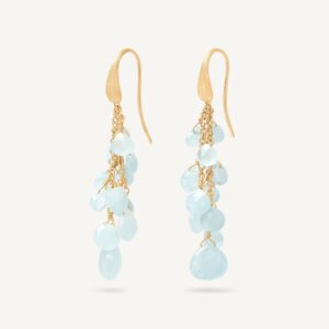 18K Yellow Gold Aquamarine Earrings, 2"