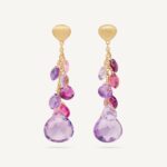 18K Yellow Gold Amethyst and Pink Tourmaline Earrings, 1.7"