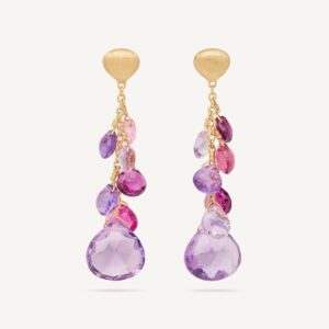 18K Yellow Gold Amethyst and Pink Tourmaline Earrings, 1.7"