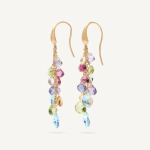 18K Yellow Gold Gemstone Earrings, 2"