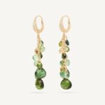 18K Yellow Gold Green Tourmaline Two Strand Earrings with Diamonds, 2"