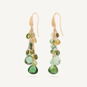 18K Yellow Gold Green Tourmaline Earrings, 2"