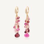 18K Yellow Gold Pink Tourmaline Two Strand Earrings with Diamonds, 2"