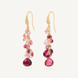 18K Yellow Gold Pink Tourmaline Earrings, 2"