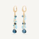 18K Yellow Gold Blue Topaz Two Strand Earrings with Diamonds, 2"