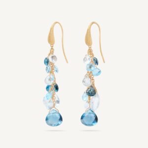 18K Yellow Gold Blue Topaz Earrings, 2"