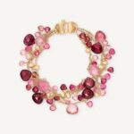 18K Yellow Gold Pink Tourmaline Three Strand Bracelet, 7.25"