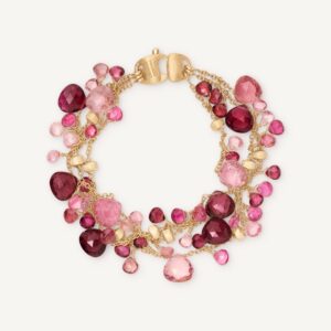 18K Yellow Gold Pink Tourmaline Three Strand Bracelet, 7.25"