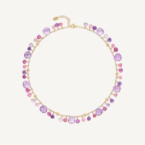 18K Yellow Gold Amethyst and Pink Tourmaline Necklace, 16.5"-18"