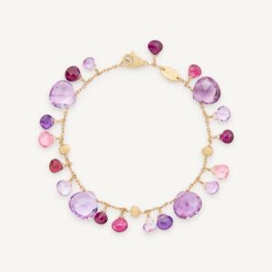 18K Yellow Gold Amethyst and Pink Tourmaline Bracelet, 7.25"