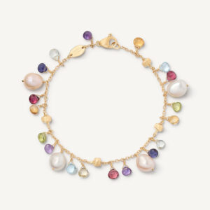 18K Yellow Gold Gemstone Bracelet with Pearls, 7.25"