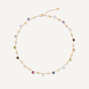 18K Yellow Gold Gemstone Necklace, 16"-17.5"