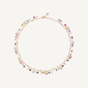 18K Yellow Gold Gemstone Necklace with Pearls, 16.5"-18"