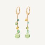 18K Yellow Gold Green Tourmaline Earrings with Diamonds, 2"