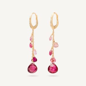18K Yellow Gold Pink Tourmaline Earrings with Diamonds, 2"