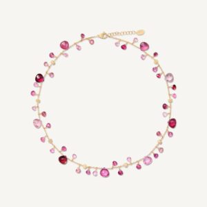 18K Yellow Gold Pink Tourmaline Necklace, 16.5"-18"
