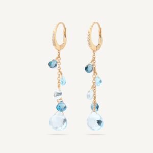 18K Yellow Gold Blue Topaz Earrings with Diamonds, 2"