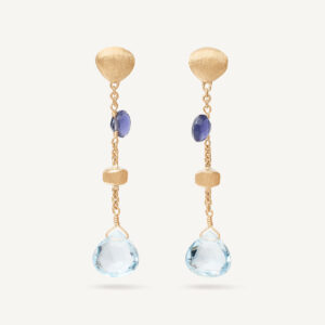 18K Yellow Gold Topaz and Iolite Earrings, 1.58"