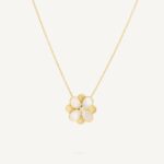 18K Yellow Gold Mother of Pearl Flower Pendant Necklace with Diamonds, 16.5"-18"