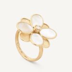18K Yellow Gold Mother of Pearl Flower Ring with Diamonds