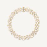 18K Yellow Gold Mother of Pearl Flower Necklace and Diamonds, 17.25"