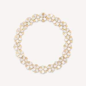 18K Yellow Gold Mother of Pearl Flower Necklace and Diamonds, 17.25"