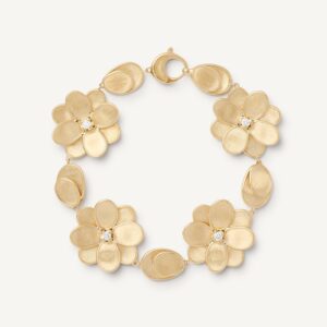 18K Yellow Gold Flower Bracelet with Diamonds, 7.25"