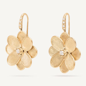 18K Yellow Gold Flower Earrings with Diamonds, 1.3"